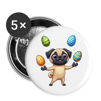 Easter Pug Juggling Eggs, Dog Artist - Buttons large 2.2''/56 mm (5-pack) - white - Front