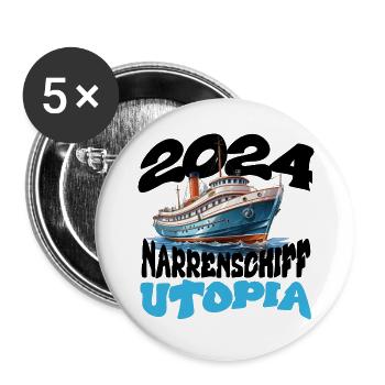 Narrenschiff Utopia, Franz Josef Strauß - Buttons groß 56 mm (5er Pack) - Weiß - Vorne
