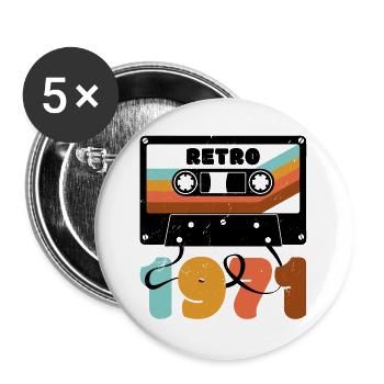 1971 Retro Musikkassette - Buttons groß 56 mm (5er Pack) - Weiß - Vorne