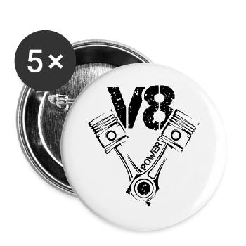 V8 Puissance Piston Muscle Cars Illustration Moteur - Lot de 5 grands badges (56 mm) - blanc - Devant