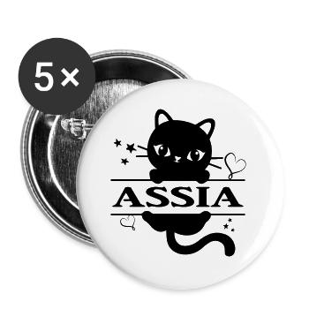 Assia t-shirt t-shirt Katze idée cadeau chat - Lot de 5 grands badges (56 mm) - blanc - Devant