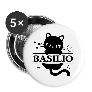 Basilio T-Shirt Katze Katzen-T-Shirt Geschenkidee - Buttons groß 56 mm (5er Pack) - Weiß - Vorne