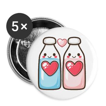 Milch Paar Liebe Herz Valentinstag - Buttons groß 56 mm (5er Pack) - Weiß - Vorne