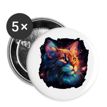 Katze für Katzenmamas, Geschenk Katze Samtpfote - Buttons groß 56 mm (5er Pack) - Weiß - Vorne