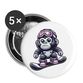 Monkey Gorilla Chimpanzee Ski Holiday Skier Design - Buttons large 2.2''/56 mm (5-pack) - white - Front
