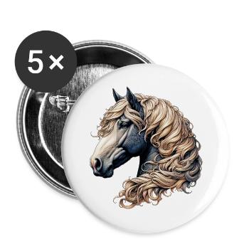 Pferd - Buttons groß 56 mm (5er Pack) - Weiß - Vorne