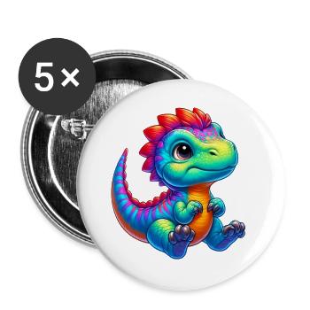 Dinosaurier - Buttons groß 56 mm (5er Pack) - Weiß - Vorne