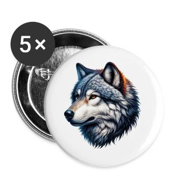 Loup - Lot de 5 grands badges (56 mm) - blanc - Devant