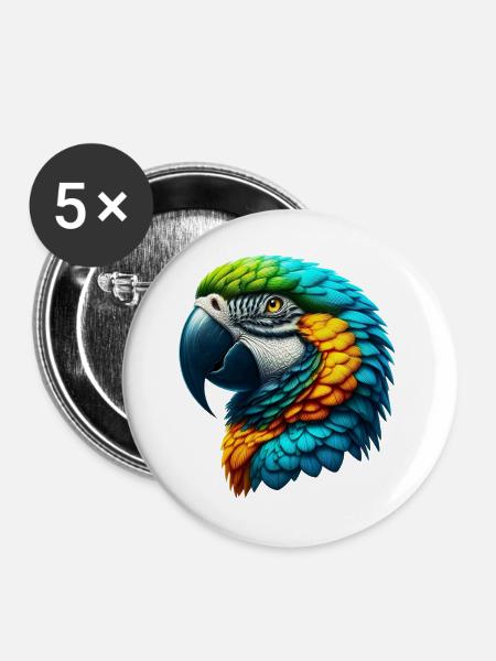 Papagei - Buttons groß 56 mm (5er Pack) - Weiß