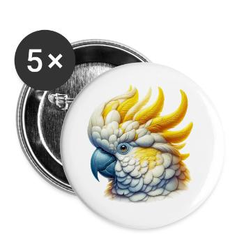 Kakadu-Papagei - Buttons groß 56 mm (5er Pack) - Weiß - Vorne
