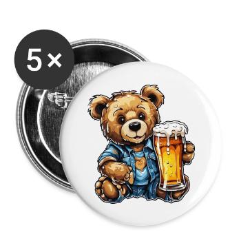 Teddybär / Kuscheltier / Stofftier / Geschenkidee - Buttons groß 56 mm (5er Pack) - Weiß - Vorne