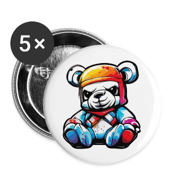 Ours en peluche / Peluche / Animal en peluche / Idée cadeau - Lot de 5 grands badges (56 mm) - blanc - Devant