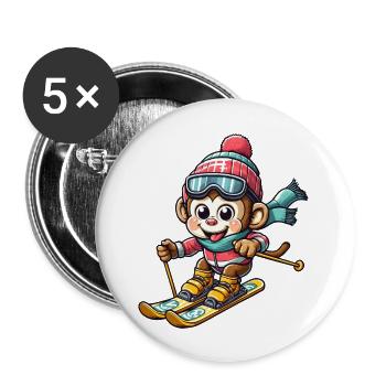 Singe Chimpanzé Skieur Vacances D’hiver Design - Lot de 5 grands badges (56 mm) - blanc - Devant