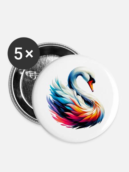 Schwan - Buttons groß 56 mm (5er Pack) - Weiß