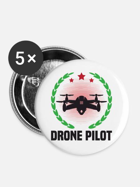 Drohnen-Pilot - Buttons groß 56 mm (5er Pack) - Weiß