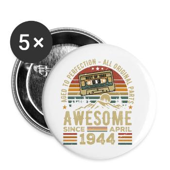 April 1944 Vintage Retro Birthday Gift - Buttons large 2.2''/56 mm (5-pack) - white - Front