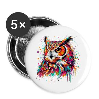 Hibou - Lot de 5 grands badges (56 mm) - blanc - Devant