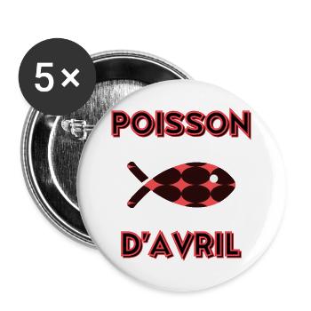 FISCH. APRILSCHERZ - Buttons groß 56 mm (5er Pack) - Weiß - Vorne