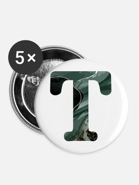 Grün marmorierter Buchstabe T - Buttons groß 56 mm (5er Pack) - Weiß