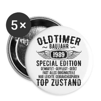 Vintage 1989 Birthday Gift 1989 Year of Construction - Buttons large 2.2''/56 mm (5-pack) - white - Front