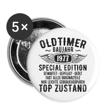 Vintage 1977 cadeau d’anniversaire 1977 année de construction - Lot de 5 grands badges (56 mm) - blanc - Devant