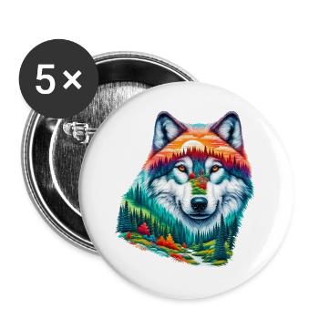 Loup - Lot de 5 grands badges (56 mm) - blanc - Devant