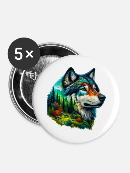 Wolf - Buttons groß 56 mm (5er Pack) - Weiß