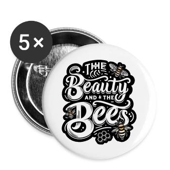 Beauty and the Bees in schwarz/weiß - Buttons groß 56 mm (5er Pack) - Weiß - Vorne