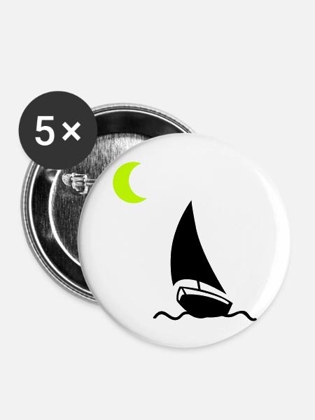 segelboot halbmond - Buttons groß 56 mm (5er Pack) - Weiß