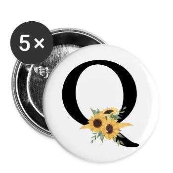 Lettre q floral tournesol - Lot de 5 grands badges (56 mm) - blanc - Devant