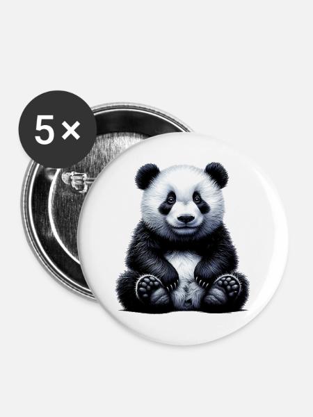Panda - Buttons groß 56 mm (5er Pack) - Weiß