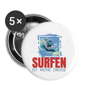 Surfen ist meine Droge - Buttons groß 56 mm (5er Pack) - Weiß - Vorne