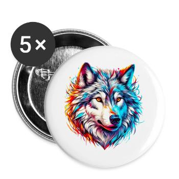 Loup - Lot de 5 grands badges (56 mm) - blanc - Devant