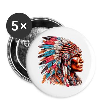 Amerikanisch Indianer Amerikanische Rote Haut - Buttons groß 56 mm (5er Pack) - Weiß - Vorne