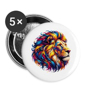 Lion - Lot de 5 grands badges (56 mm) - blanc - Devant