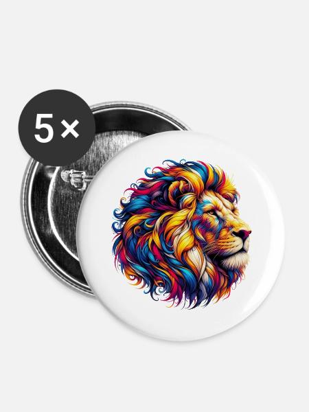 Löwe - Buttons groß 56 mm (5er Pack) - Weiß