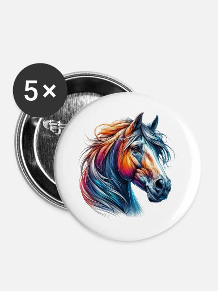 Pferd - Buttons groß 56 mm (5er Pack) - Weiß