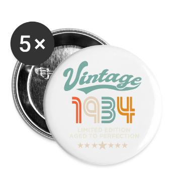 Jahrgang 1934 Geburtstag 1934 90 Jahre - Buttons groß 56 mm (5er Pack) - Weiß - Vorne