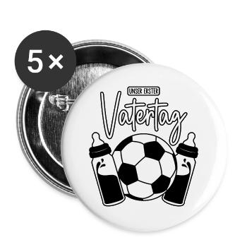 Unser erster Vatertag (Fußball Papa Sohn Baby) - Buttons groß 56 mm (5er Pack) - Weiß - Vorne
