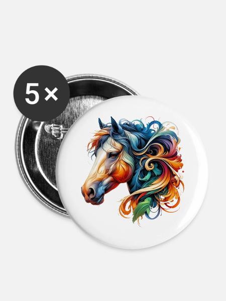Pferd - Buttons groß 56 mm (5er Pack) - Weiß