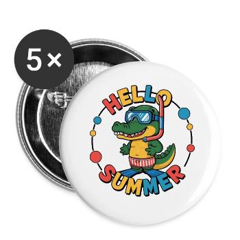 Hallo Sommer kleines Krokodil mit Taucherbrille - Buttons groß 56 mm (5er Pack) - Weiß - Vorne