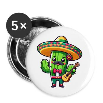 Cinco de Mayo Cactus Mariachi Guitarist - Buttons large 2.2''/56 mm (5-pack) - white - Front