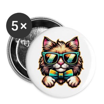Katze süßes Kätzchen für Katzenliebhaber - Buttons groß 56 mm (5er Pack) - Weiß - Vorne