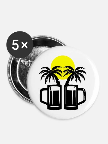 Bier Urlaub Palmen - Buttons groß 56 mm (5er Pack) - Weiß