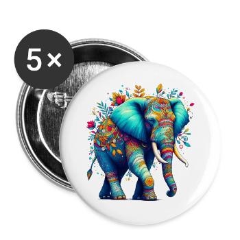 Elefant - Buttons groß 56 mm (5er Pack) - Weiß - Vorne
