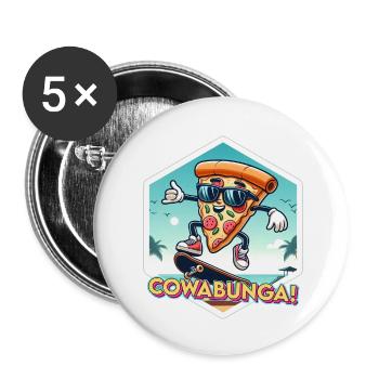 Cowabanga Pizza - Buttons groß 56 mm (5er Pack) - Weiß - Vorne