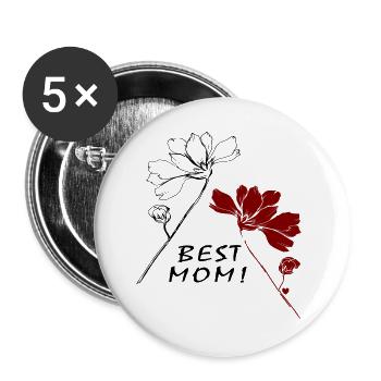 Best Mom - Buttons groß 56 mm (5er Pack) - Weiß - Vorne