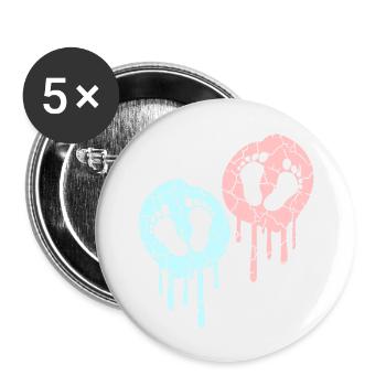 2 Twins Babies Pregnant Belly Footprint Feet - Buttons large 2.2''/56 mm (5-pack) - white - Front