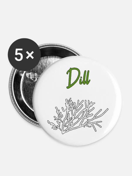 Dill Kräuter - Buttons groß 56 mm (5er Pack) - Weiß