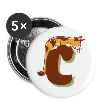 Lettre C du chat - Lot de 5 grands badges (56 mm) - blanc - Devant